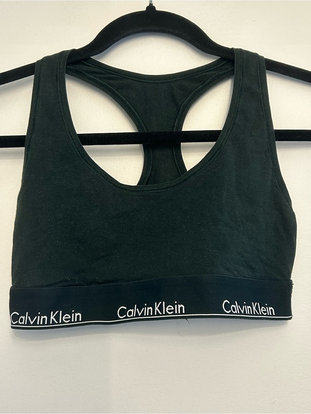 Calvin Klein Dark Green Racerback Logo Sports Bra